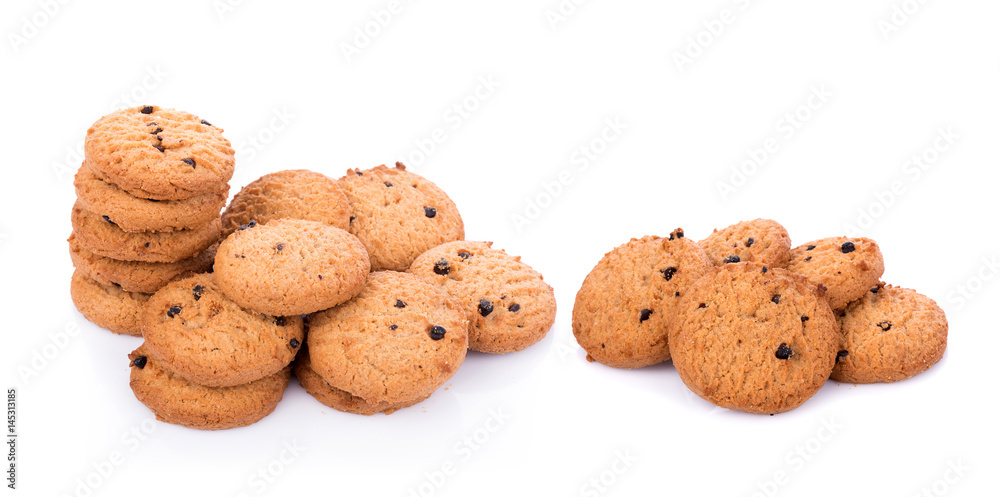 Chocolate chip cookie on white background
