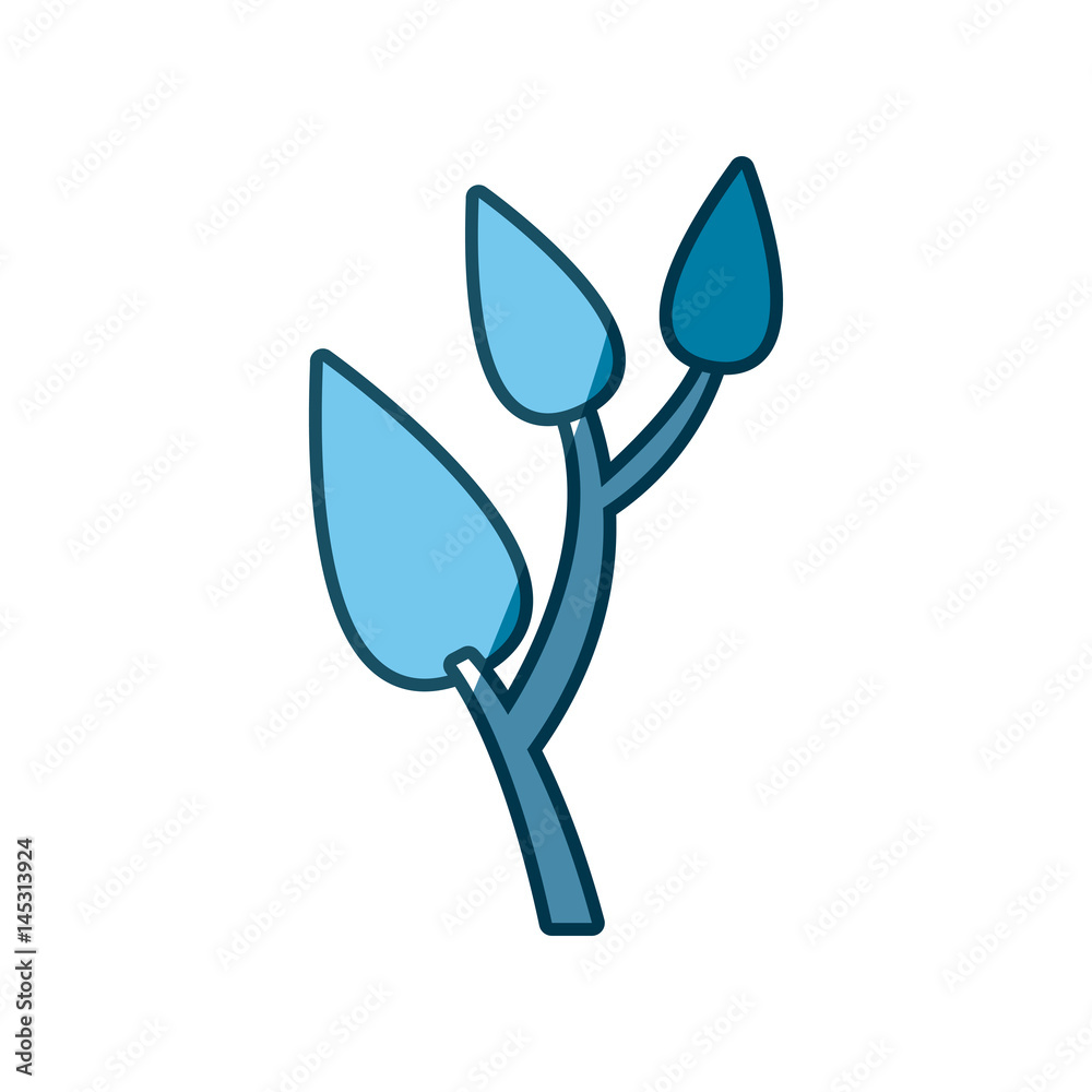 blue silhouette of tree branch with leafs vector illustration