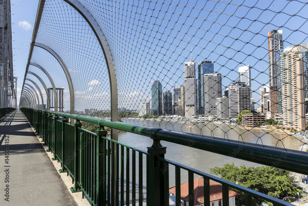 Brisbane Story Bridge walkway and suicide mesh wall prevention barriers.