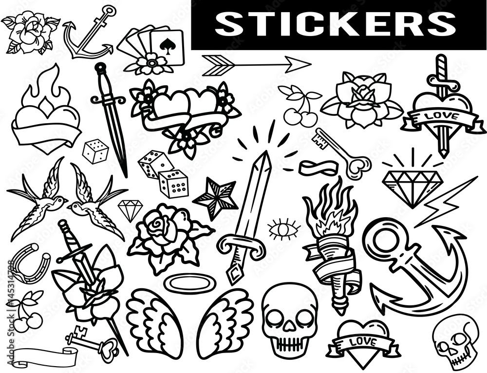 Obraz premium большой набор стикеров олдскул