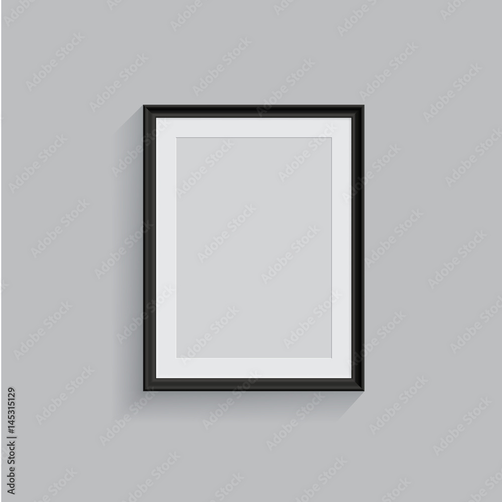 Vector black picture or photo frame isolated on grey background. Vector black picture or photo frame isolated on grey background.