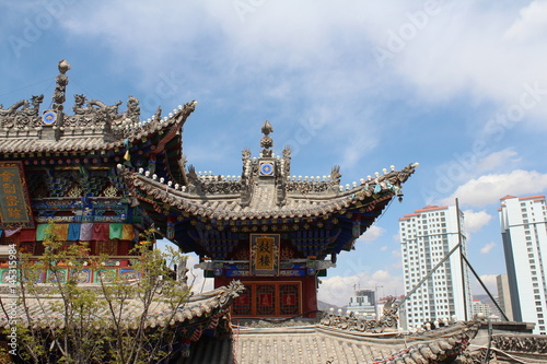 Chinese Monastery Roof Architecture in Qinghai China Asia
