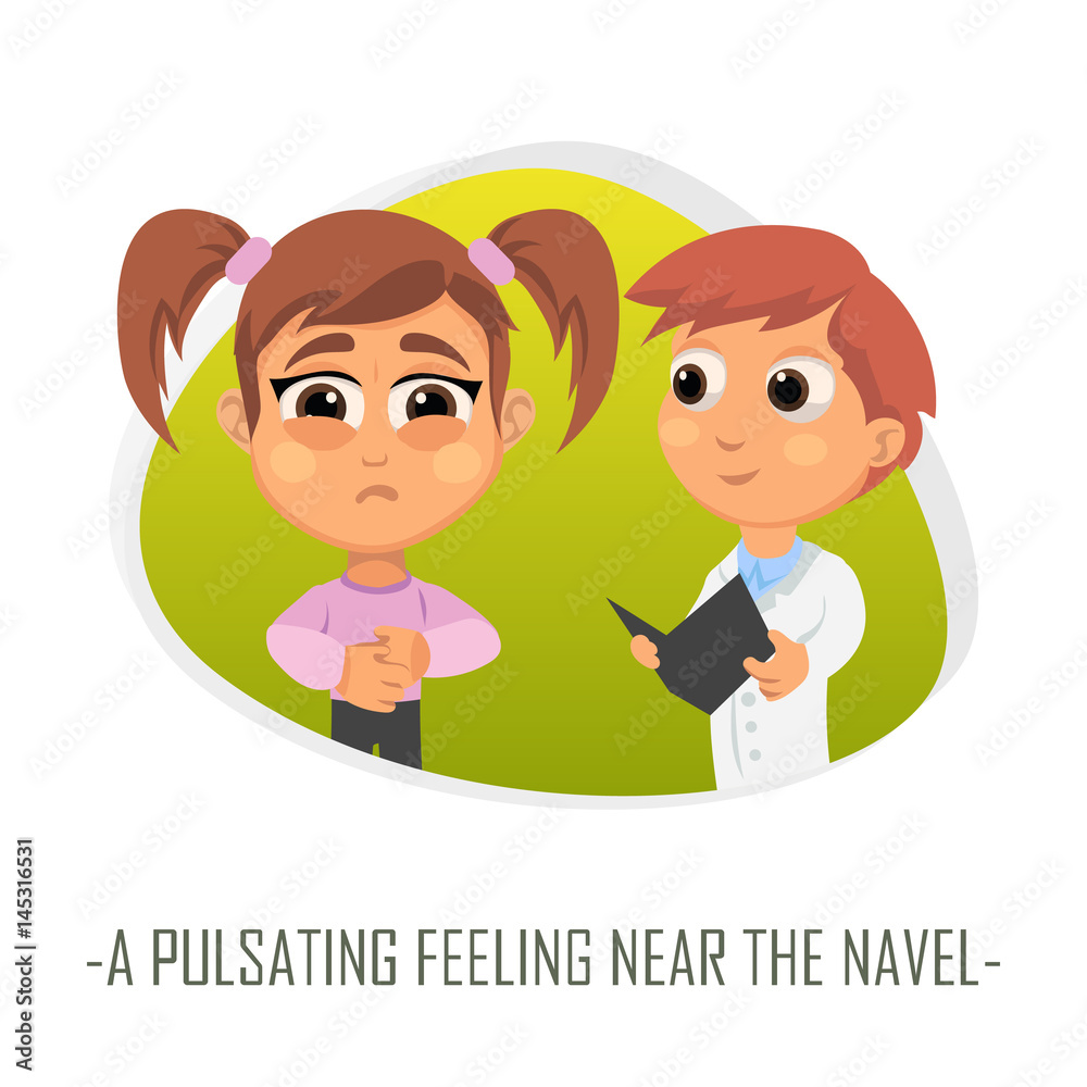 Pulsating feeling near the navel medical concept. Vector illustration.