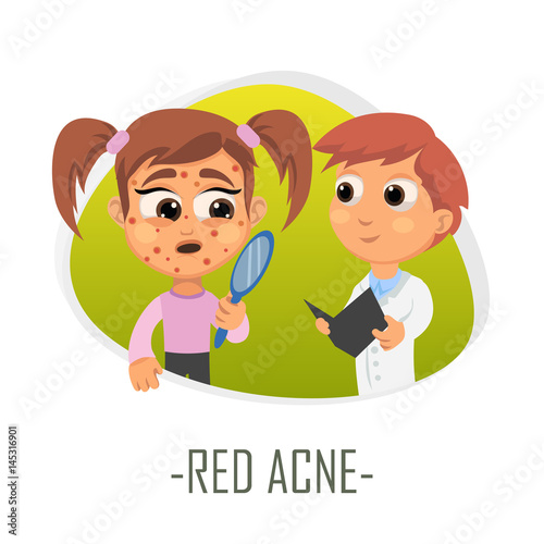 Red acne medical concept. Vector illustration.