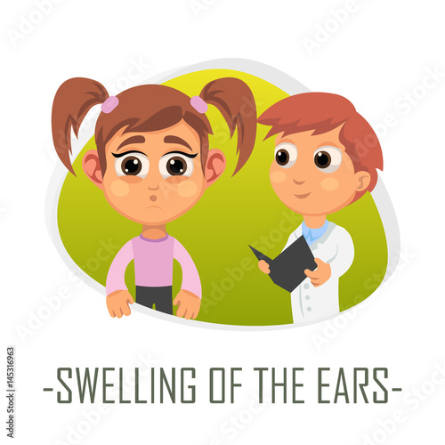 Swelling of the ears medical concept. Vector illustration.
