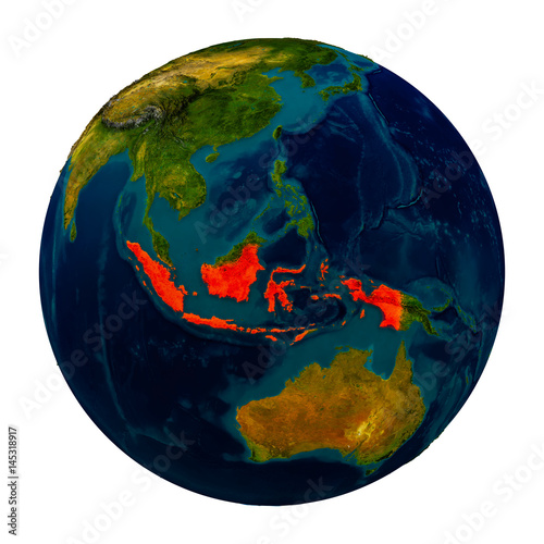 Indonesia highlighted on globe