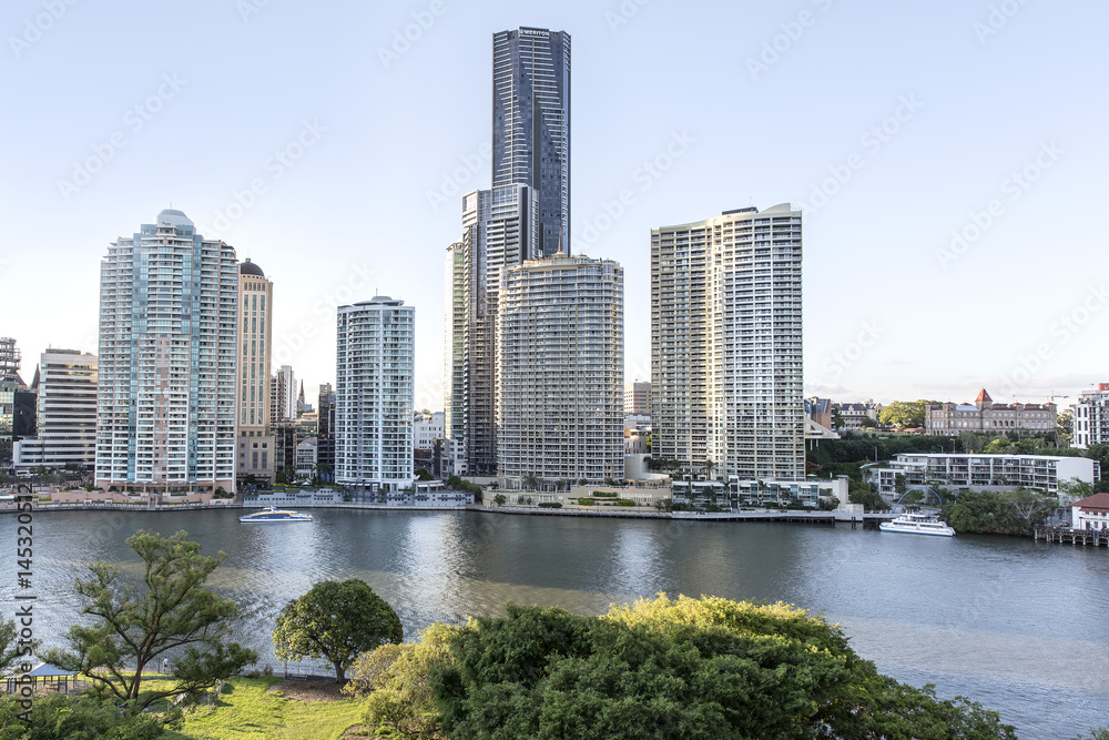 risbane cityscape and Riverwalk viewed from East Brisbane