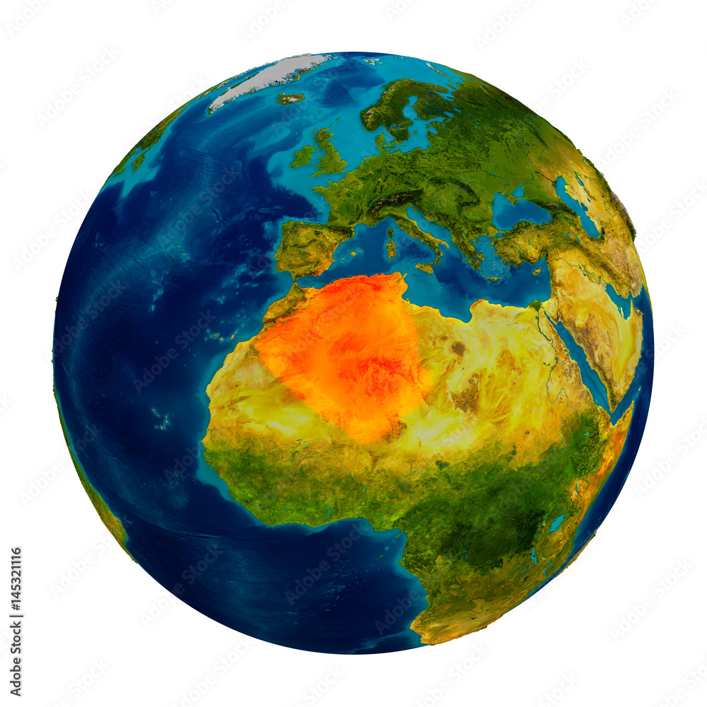 Algeria highlighted on globe