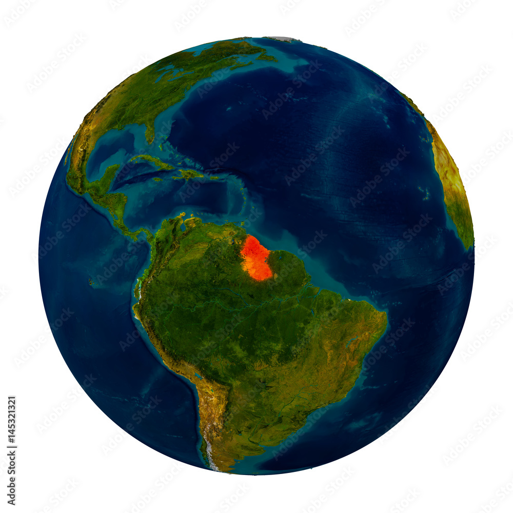 Guyana highlighted on globe Guyana highlighted on globe