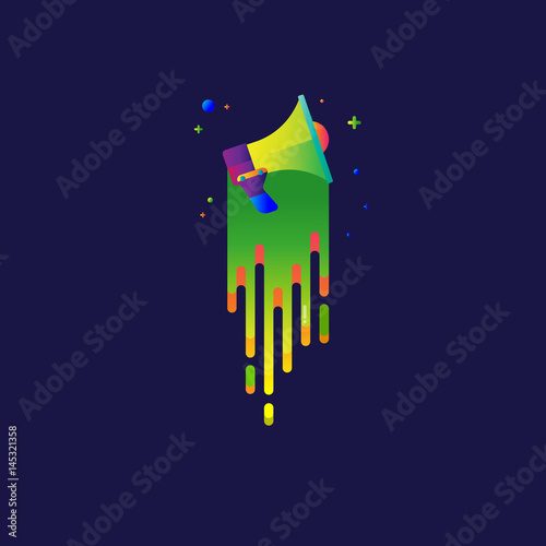 icon Megaphone rainbow Beautiful colorful Light illustration sign symbol  for web, modern design vector on blue background. logo.