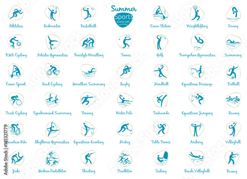 Fototapeta Naklejka Na Ścianę i Meble -  Summer sports icons set, vector iluustration.