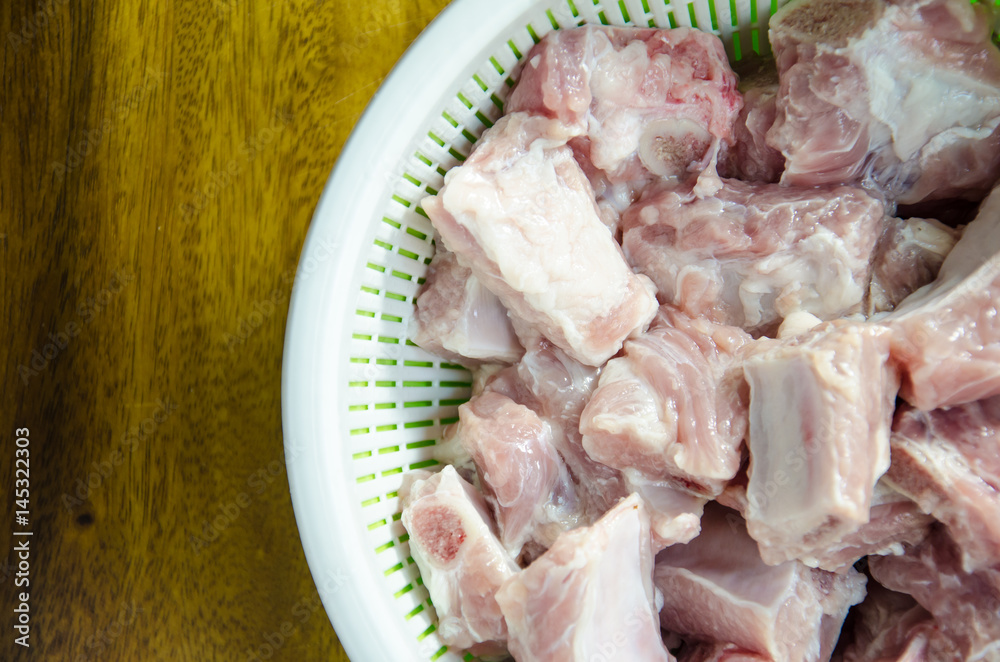 Meat raw Food - Close up pork rips in Bowl. Meat raw Food - Close up pork rips in Bowl.