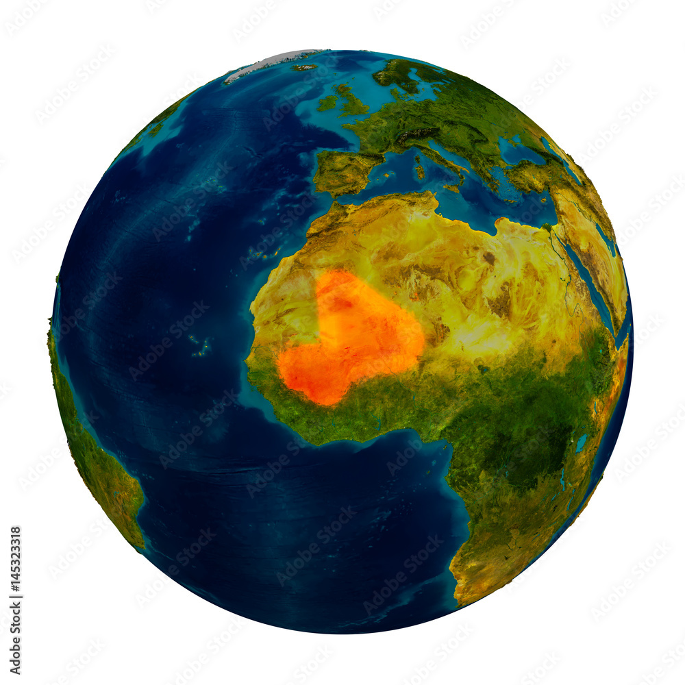 Mali highlighted on globe