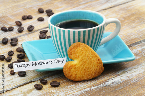Obraz na płótnie Happy Mother's day card with cup of coffee and heart shaped cookie
w salonie