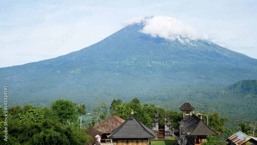 Pura Lempuyang temple with Mount Agung in the background in Bali, Indonesia