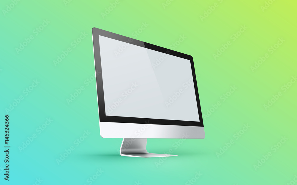 Desktop with blank computer screen. Mock up. 3d illustration Desktop with blank computer screen. Mock up. 3d illustration