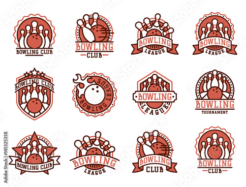 Vector bowling emblem and design element logotype template badge item design for sport league teams success equipment champion illustration.
