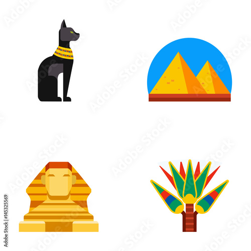 Set of vector flat design egypt travel icons culture ancient elements illustration.