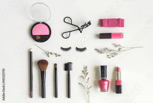 makeup cosmetics and brushes