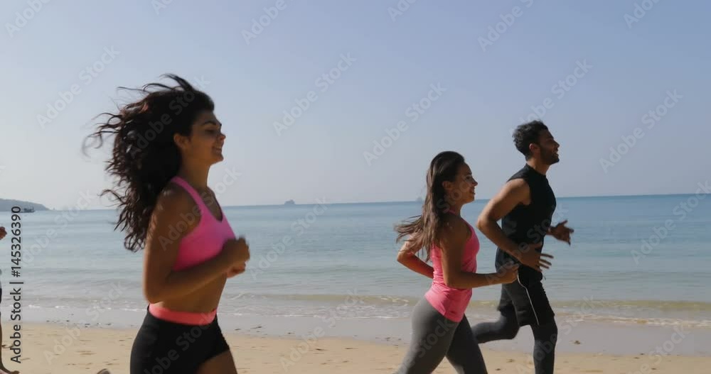 People Group Running On Beach Young Men And Women Athlete Jogging Training Outdoors Exercising On Seaside Work Out Slow Motion 60 People Group Running On Beach Young Men And Women Athlete Jogging Training Outdoors Exercising On Seaside Work Out Slow Motion 60