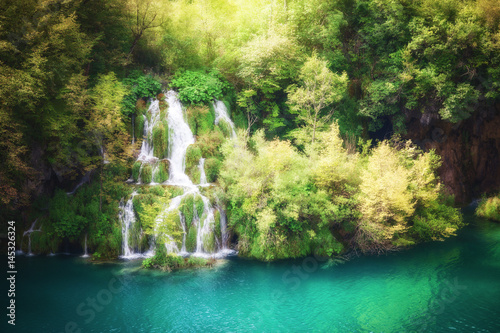 Beautiful green forest waterfall © Nickolay Khoroshkov