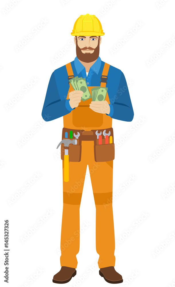 Worker counts cash money Worker counts cash money