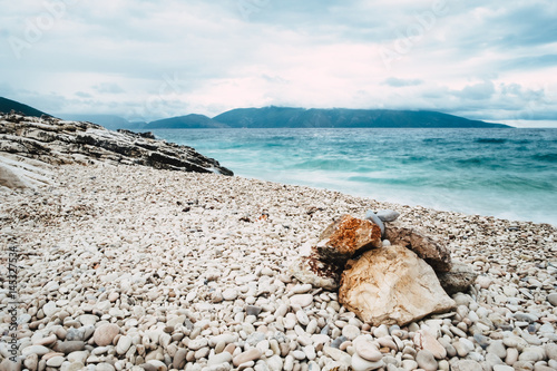 Landscape of pebble stones beach