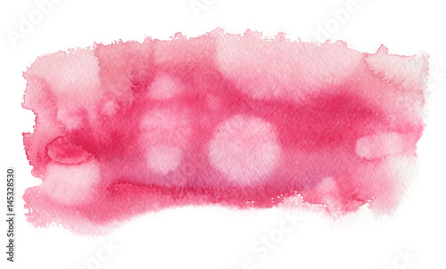 Vibrant pure pink backdrop with stains and blots painted in watercolor on clean white background