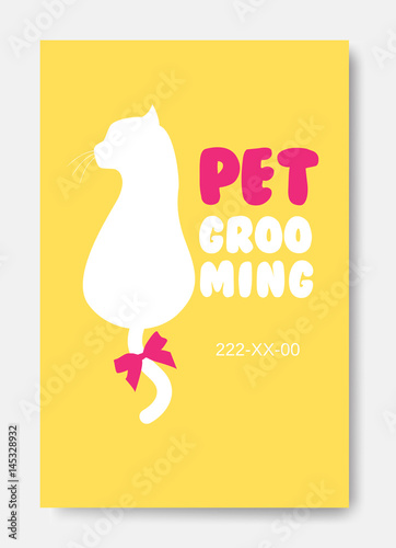 Poster with cat silhouette. Pet grooming logo. Animals hair salo
