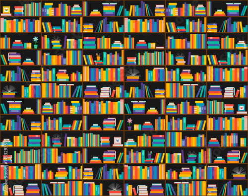 Books on shelves, seamless pattern. Bookcase, library.