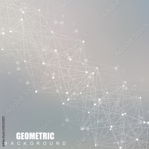 Geometric abstract background with connected line and dots. Scientific concept for your design. Vector illustration