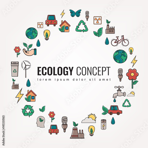 Ecology and environment icons. Round thin line ecology symbol. Hand drawn illustration. Vector © switchpipi