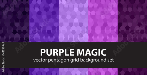Pentagon pattern set "Purple Magic". Vector seamless geometric backgrounds