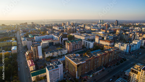 Ufa city at sunset in center. Aerial view © timursalikhov