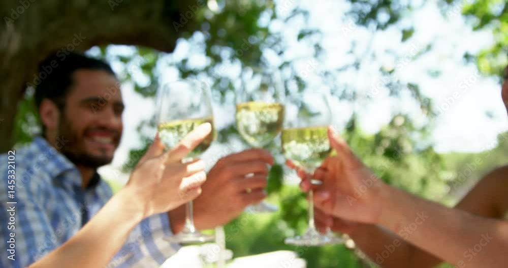 Happy two couples toasting wine glasses Happy two couples toasting wine glasses