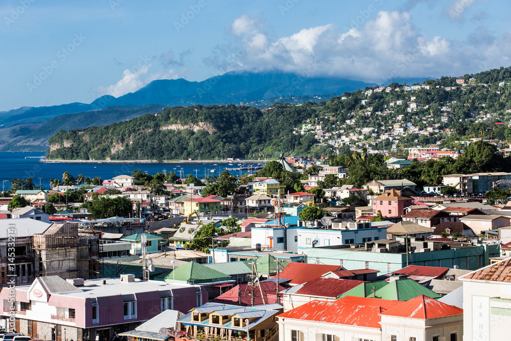 Colorful Buildings and Hills of Dominica