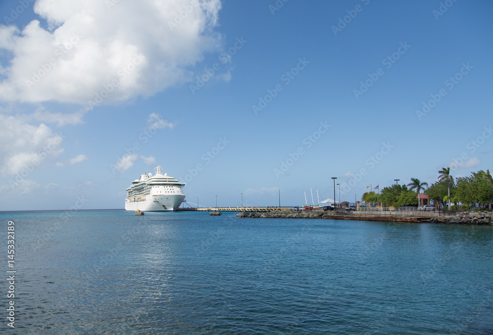 White Cruise Ship on Blue Horizon