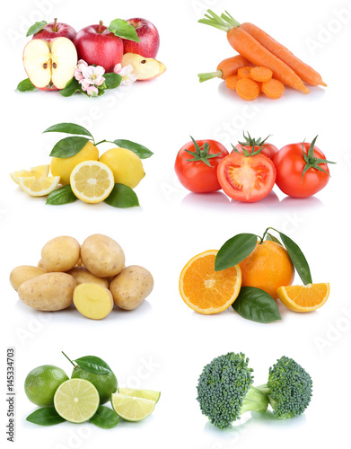 Obst und Gemüse Früchte Sammlung Äpfel, Orangen Tomaten Brokkoli Essen Freisteller