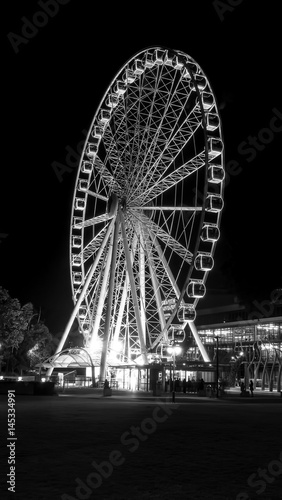 Brisbane ferris wheel is located on Southbank Parklands in Brisbane. Black   White