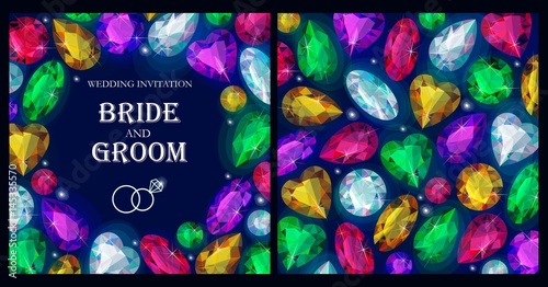Wedding invitation with varicolored gems