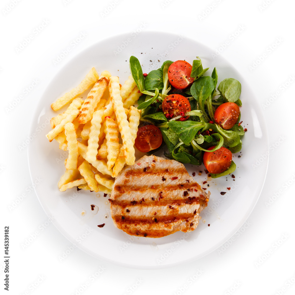 Grilled steak with french fries Grilled steak with french fries