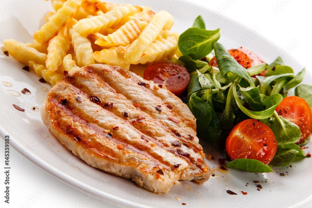 Grilled steak with french fries Grilled steak with french fries