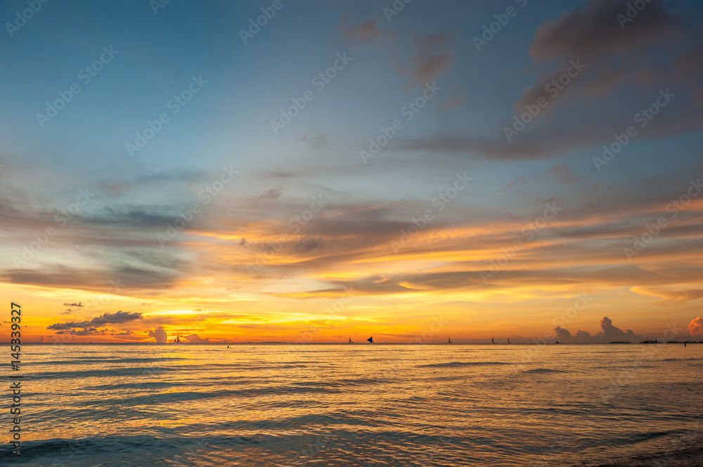 Beautiful sunset at Boracay beach, Philippines