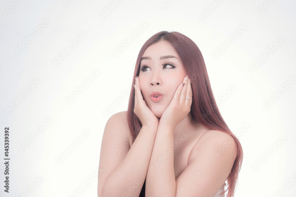 Beautiful woman enjoy and relax isolated on white background. Asian Beauty Beautiful woman enjoy and relax isolated on white background. Asian Beauty