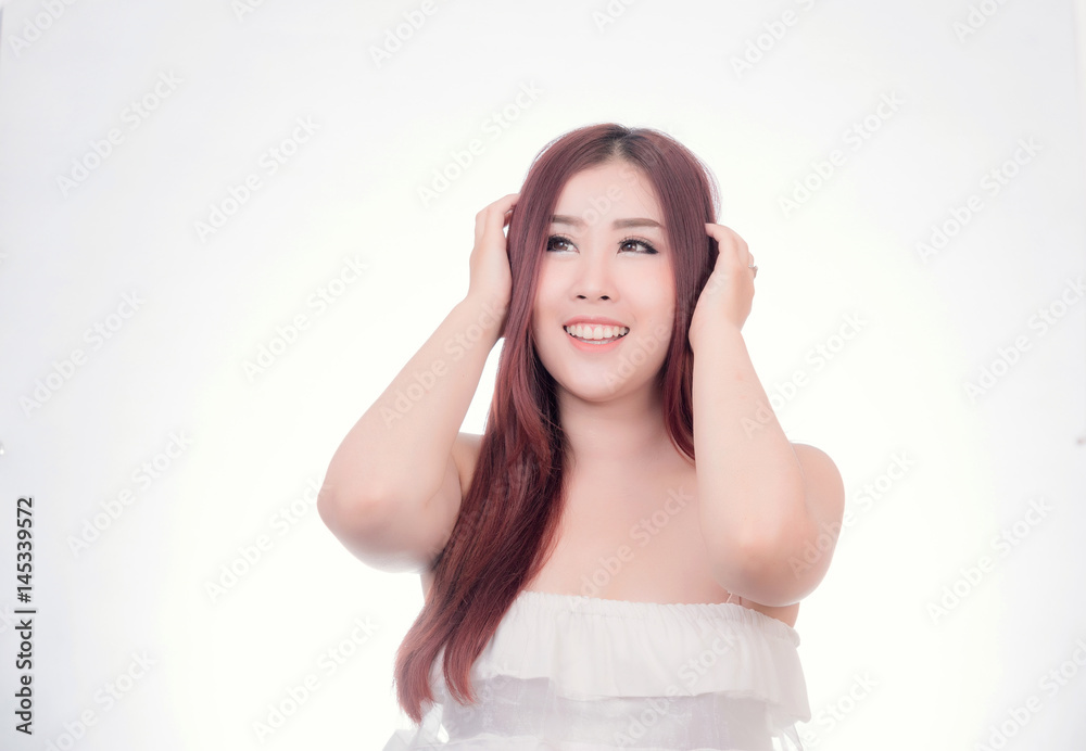 Beautiful woman enjoy and relax isolated on white background. Asian Beauty Beautiful woman enjoy and relax isolated on white background. Asian Beauty