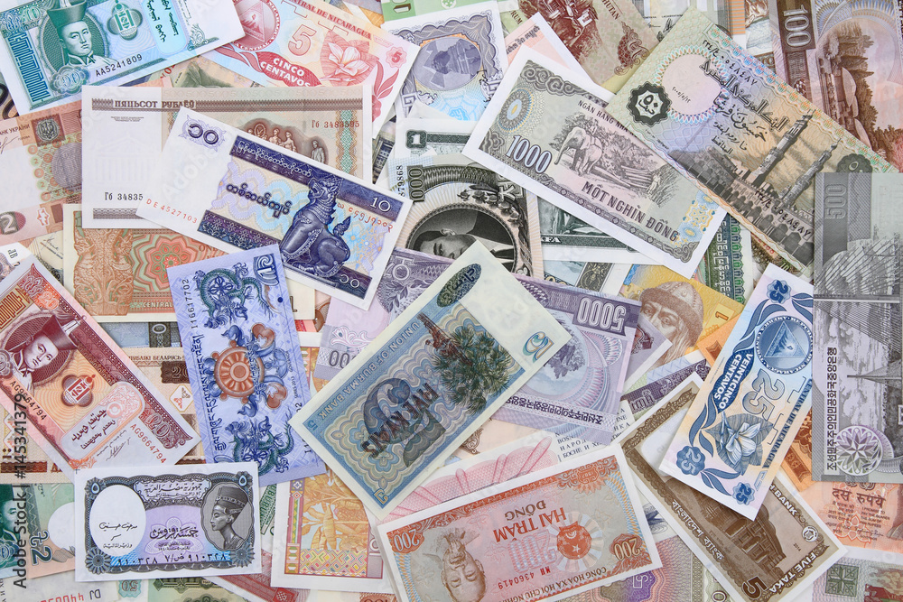 different world banknotes background