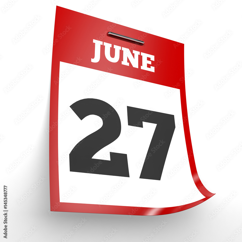 June 27. Calendar on white background. June 27. Calendar on white background.