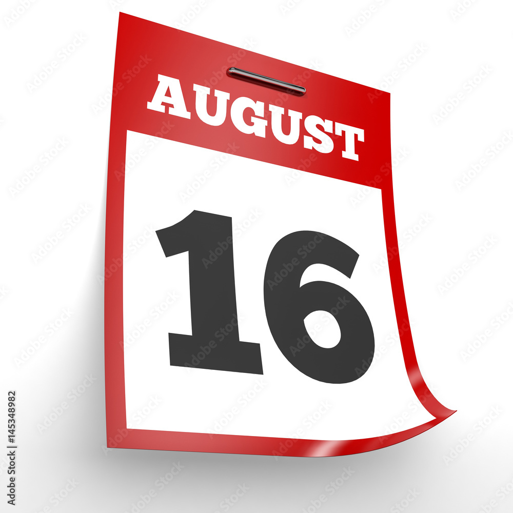 August 16. Calendar on white background. August 16. Calendar on white background.