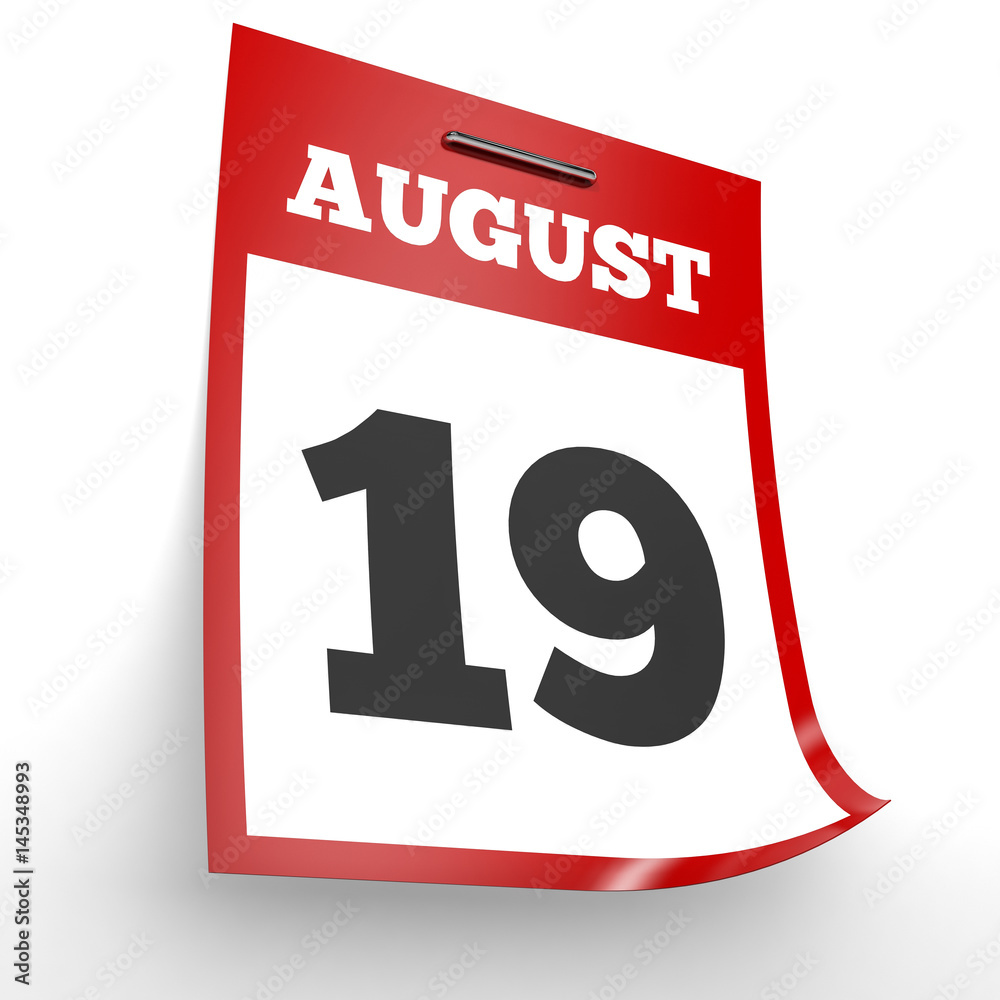 August 19. Calendar on white background. August 19. Calendar on white background.