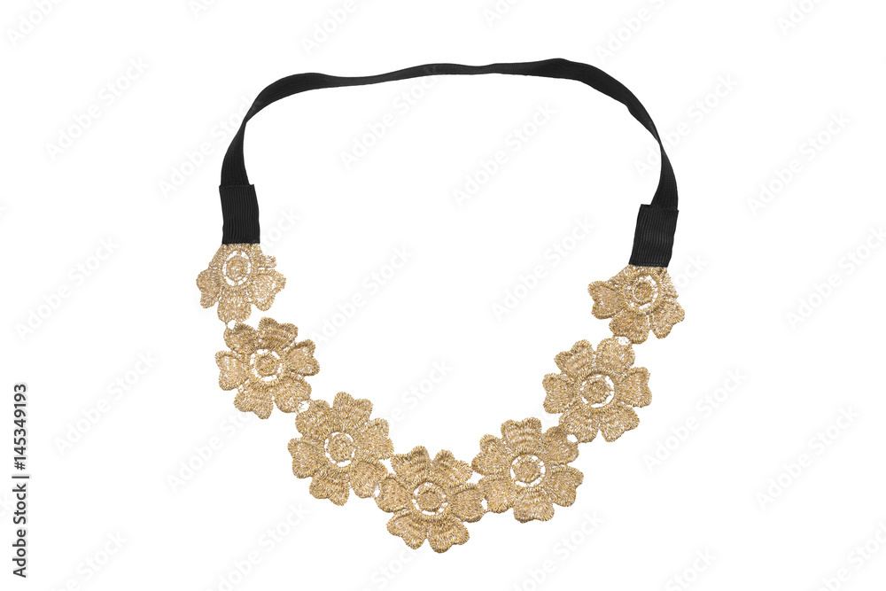 Elastic head band with beige textile flowers design, isolated on white background, clipping path included Elastic head band with beige textile flowers design, isolated on white background, clipping path included